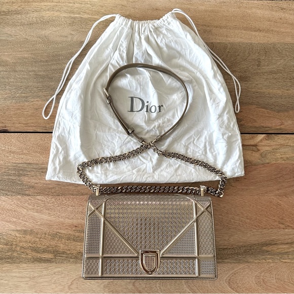 Dior Handbags - Dior Light Gold-tone Metallic Patent Leather Micro Cannage Medium Shoulder Bag